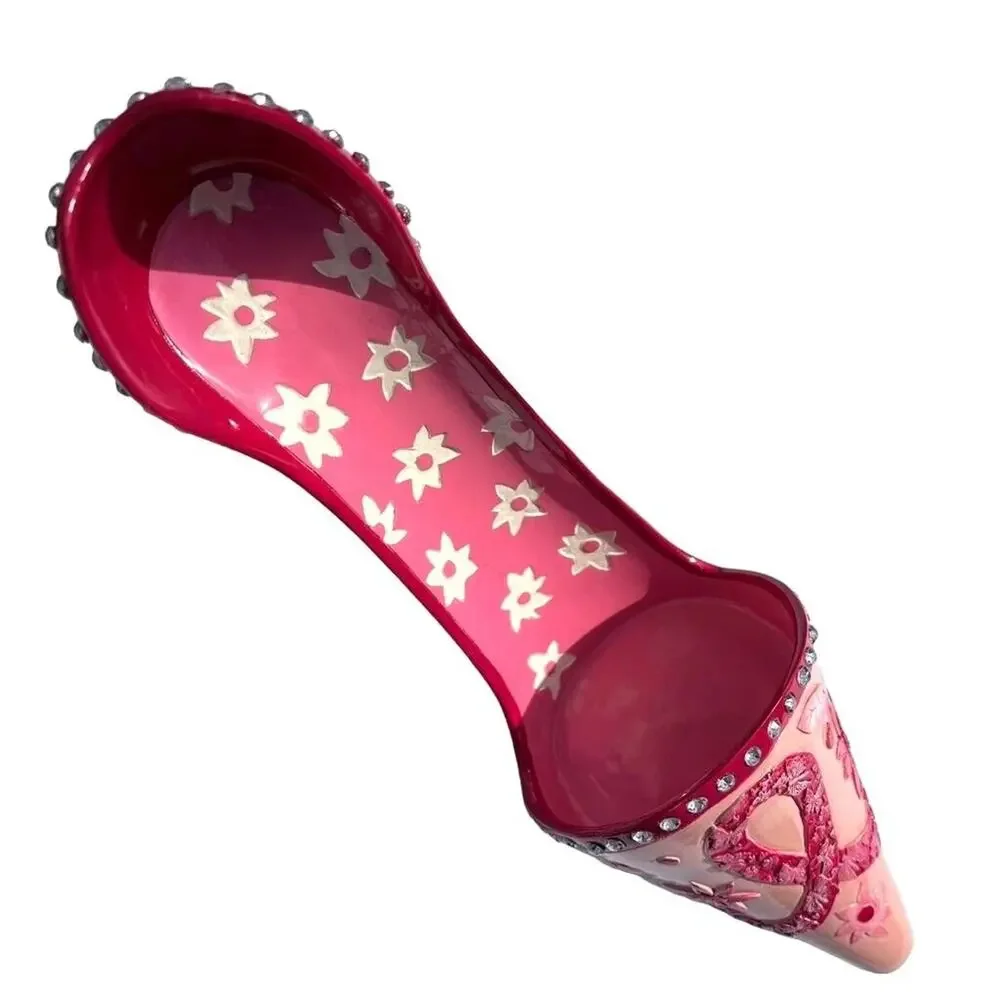 Stiletto High Heel Shoe Wine Bottle Holder Stand Pink Bling Breast Cancer